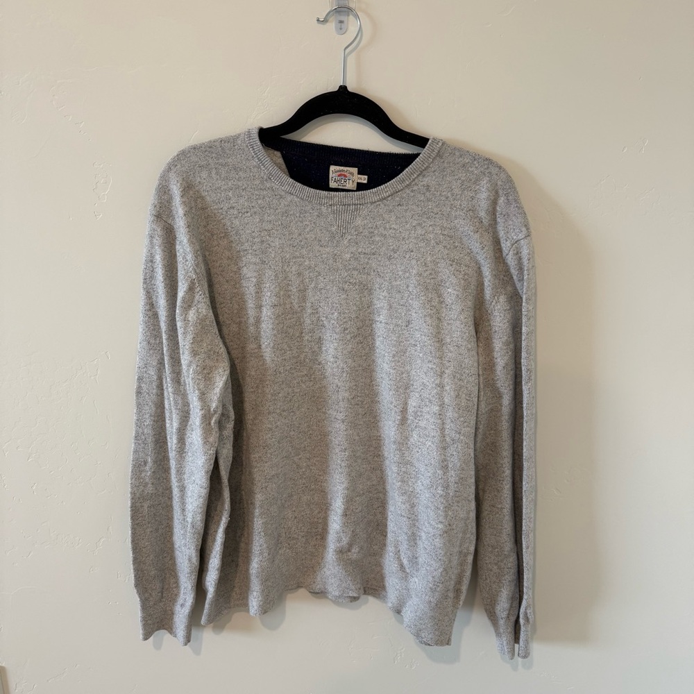 Faherty Men's Crewneck Heather Gray Sweater XXL Cotton Cashmere Academia Classic